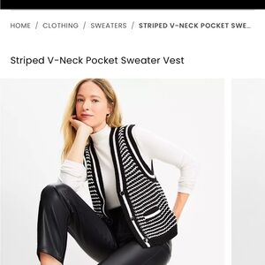 Striped LOFT Black and White V-Neck Sweater Vest XSP